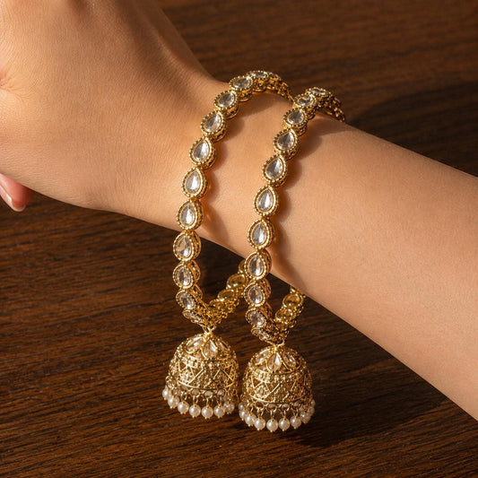 Kundan Jhumka Bangles Set | Gold Pearl Kashmiri Bridal Jewelry