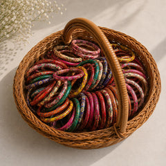 Multicolor Floral Glass Bangles | Set of 32 | Hand Printed Leaf Glossy Kadas | Indian Jewelry - 4