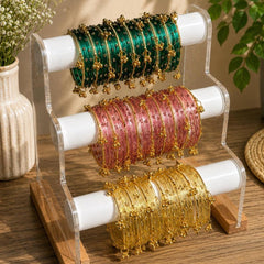 Kashmiri Raindrop Glass Bangle Set Green Pink Gold South Indian Bridal Wedding Jewelry