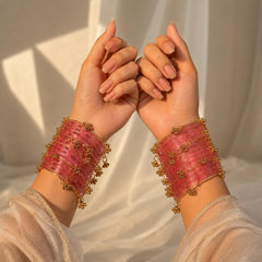 Pink Kashmiri Glass Ghungroo Bangles Set Indian Bridal Wedding Jewelry - 10