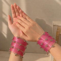 Pink Jelly Bangles Set | Silver Ghungroo | Kashmiri Bridal Jewelry | Indian Wedding Bangles - 6