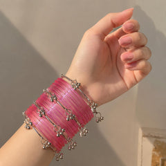 Pink Jelly Bangles Set | Silver Ghungroo | Kashmiri Bridal Jewelry | Indian Wedding Bangles