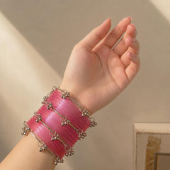 Pink Jelly Bangles Set | Silver Ghungroo | Kashmiri Bridal Jewelry | Indian Wedding Bangles - 3