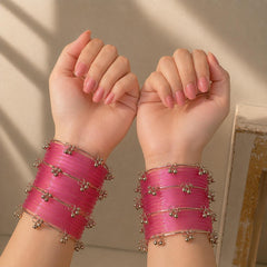 Pink Jelly Bangles Set | Silver Ghungroo | Kashmiri Bridal Jewelry | Indian Wedding Bangles - 4