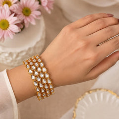 Gold Polki Kundan Kada | Rajwadi Kangan | Indian Bridal Jewelry | Wedding Bangles - 2