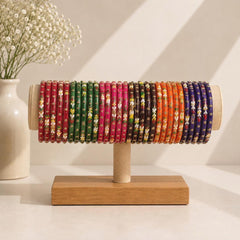 Multicolor Zircon Bangles Set | Leaf Print Enamel Kada | Indian Handmade Churiyan - 2
