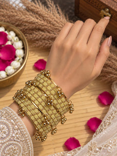 Rose Beige Kashmiri Glass Bangles Set Raindrop Indian Bridal Churiyan Pakistani Wedding Jewelry - 13