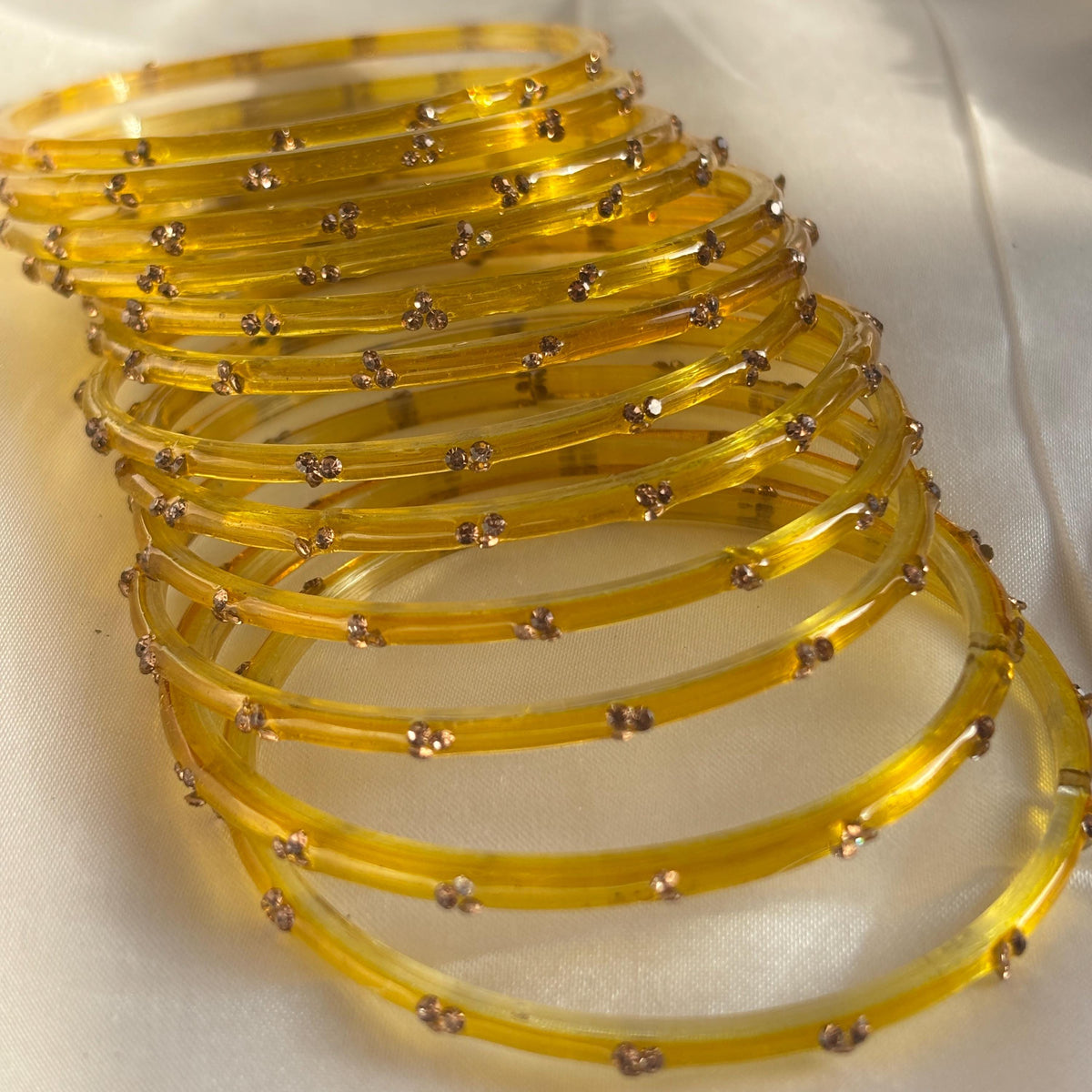 Yellow Kashmiri Glass Churiyan Bangles Gold Ghungrooo Indian Bridal Wedding Jewelry Set - 7