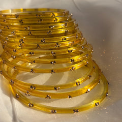 Yellow Kashmiri Glass Churiyan Bangles Gold Ghungrooo Indian Bridal Wedding Jewelry Set - 2
