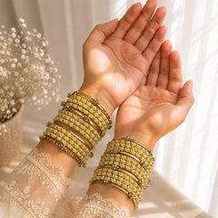 Rose Beige Kashmiri Glass Bangles Set Raindrop Indian Bridal Churiyan Pakistani Wedding Jewelry - 3