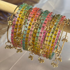 Multicolor Glass Bangles Set | Gold Kashmiri Ghungroo | South Indian Bridal | Wedding Jewelry - 6
