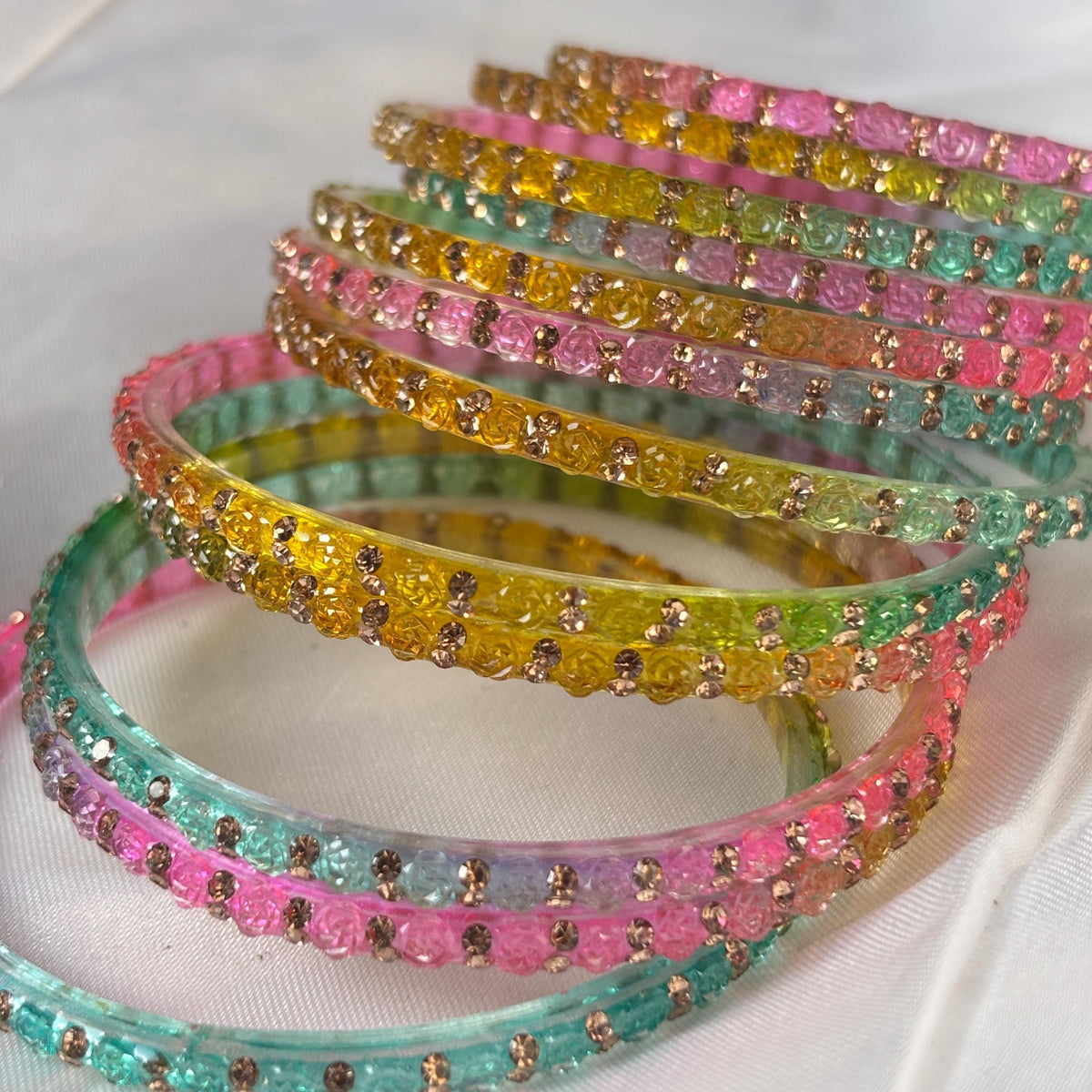 Multicolor Glass Bangles Set | Gold Kashmiri Ghungroo | South Indian Bridal | Wedding Jewelry - 9