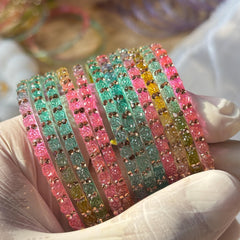 Multicolor Glass Bangles Set | Gold Kashmiri Ghungroo | South Indian Bridal | Wedding Jewelry - 12