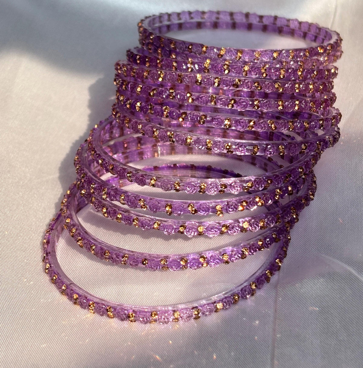 Lavender Rose Kashmiri Glass Bangles Set Gold Ghungroos Indian Bridal Wedding Jewelry - 10