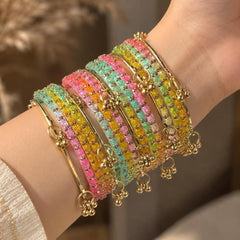 Multicolor Glass Bangles Set | Gold Kashmiri Ghungroo | South Indian Bridal | Wedding Jewelry - 5