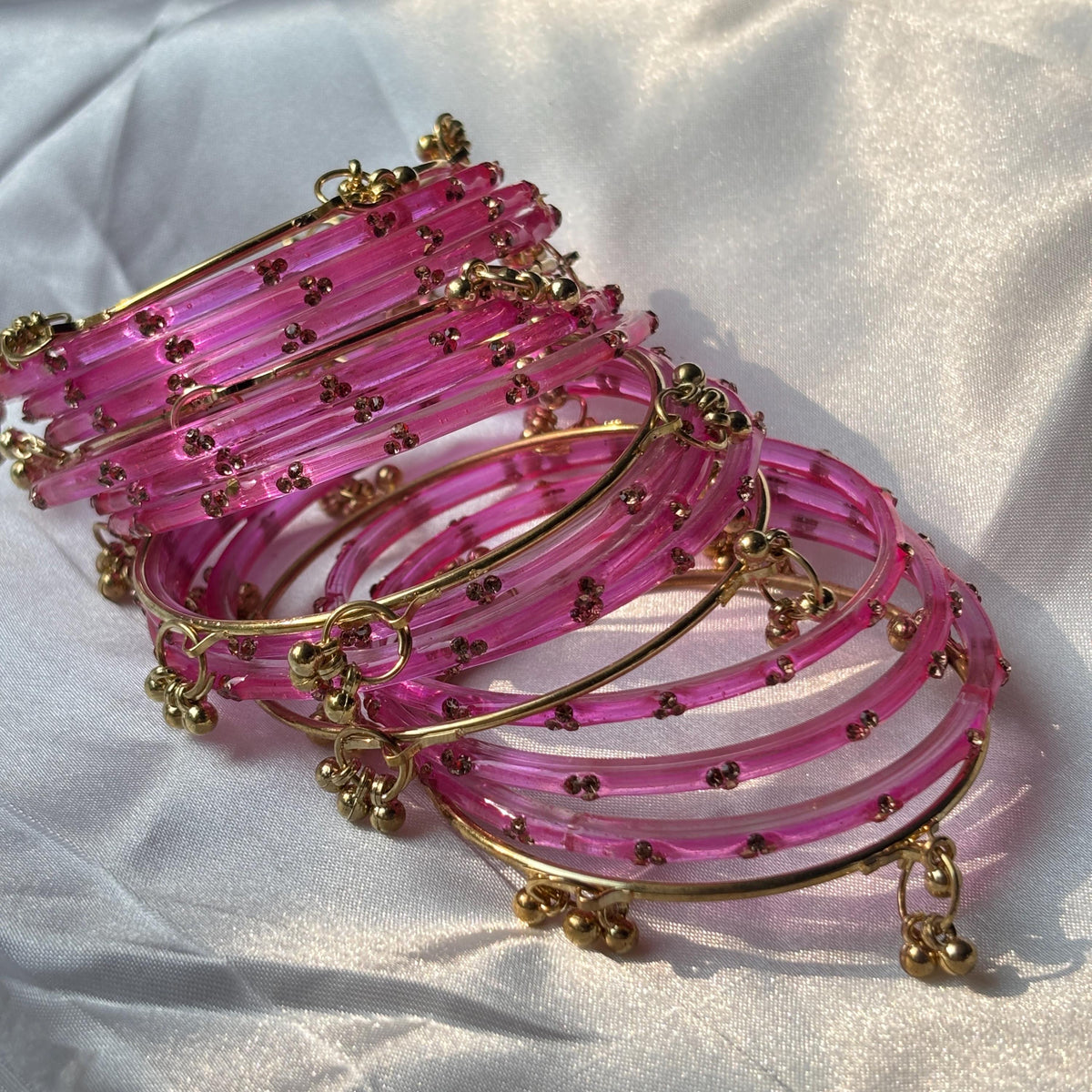 Pink Kashmiri Glass Ghungroo Bangles Set Indian Bridal Wedding Jewelry - 8