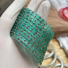 Teal Rose Glass Bangles Set Kashmiri Gold Ghungroo Indian Bridal Wedding Jewelry - 6
