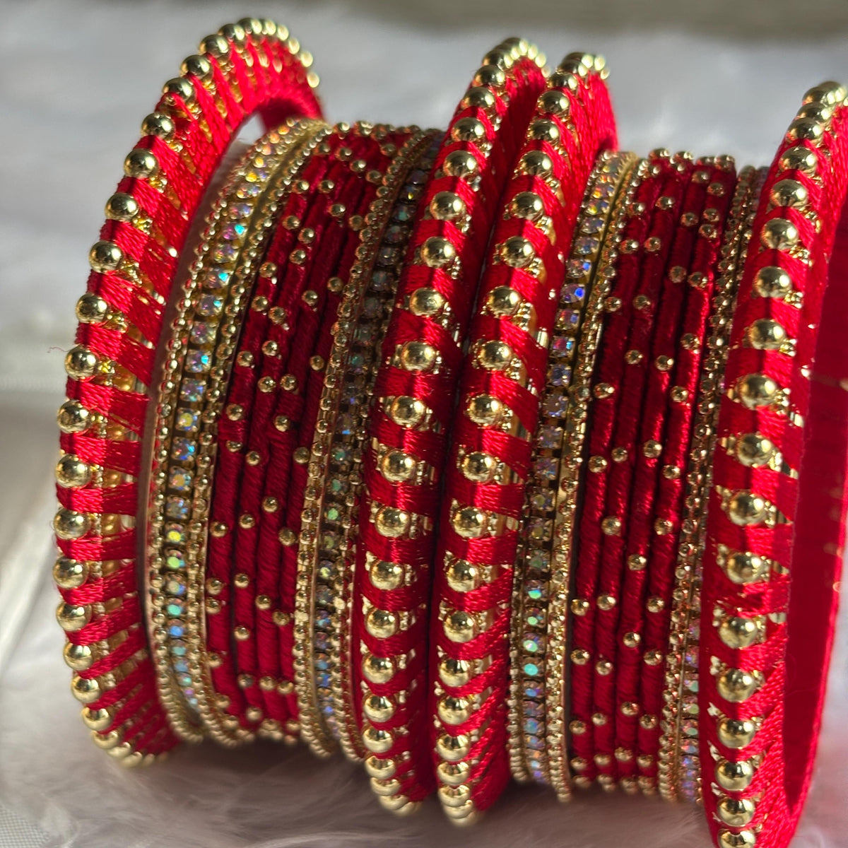 Red Bridal Bangles Jaipuri Wedding Jewelry Punjabi Chuda Set Rajwadi Kundan Kada - 13