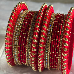 Red Bridal Bangles Jaipuri Wedding Jewelry Punjabi Chuda Set Rajwadi Kundan Kada - 13