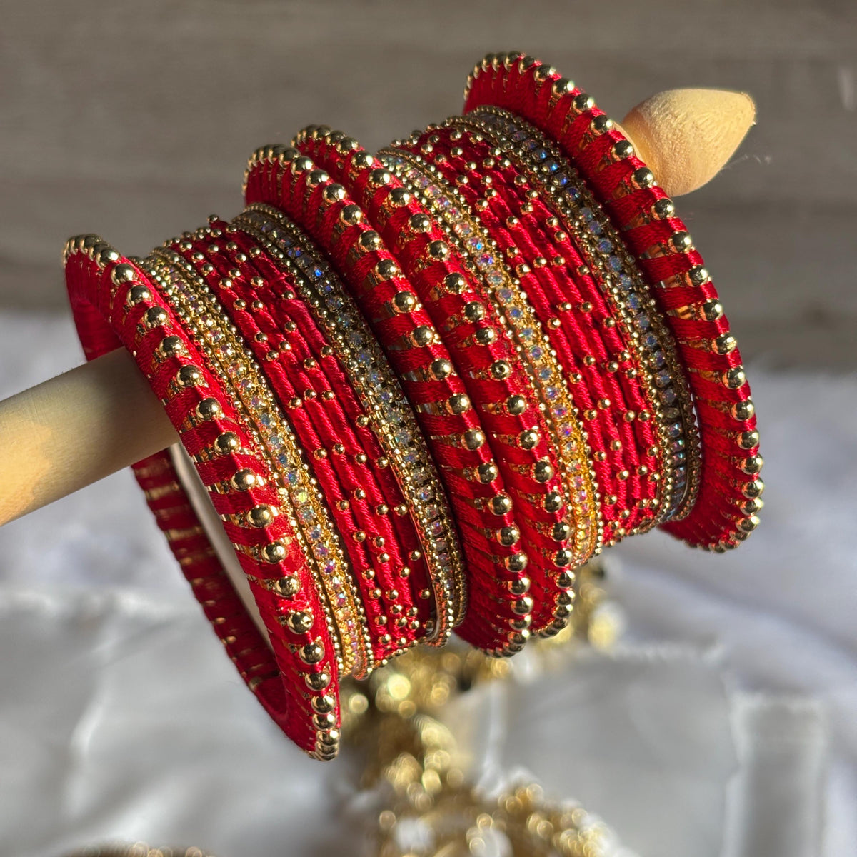 Red Bridal Bangles Jaipuri Wedding Jewelry Punjabi Chuda Set Rajwadi Kundan Kada - 8