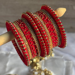 Red Bridal Bangles Jaipuri Wedding Jewelry Punjabi Chuda Set Rajwadi Kundan Kada - 8