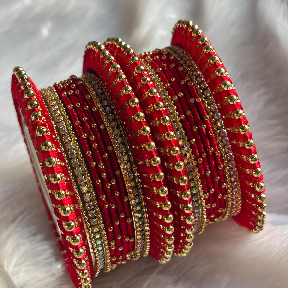 Red Bridal Bangles Jaipuri Wedding Jewelry Punjabi Chuda Set Rajwadi Kundan Kada - 5