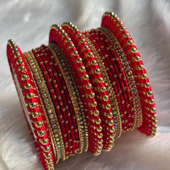 Red Bridal Bangles Jaipuri Wedding Jewelry Punjabi Chuda Set Rajwadi Kundan Kada - 5