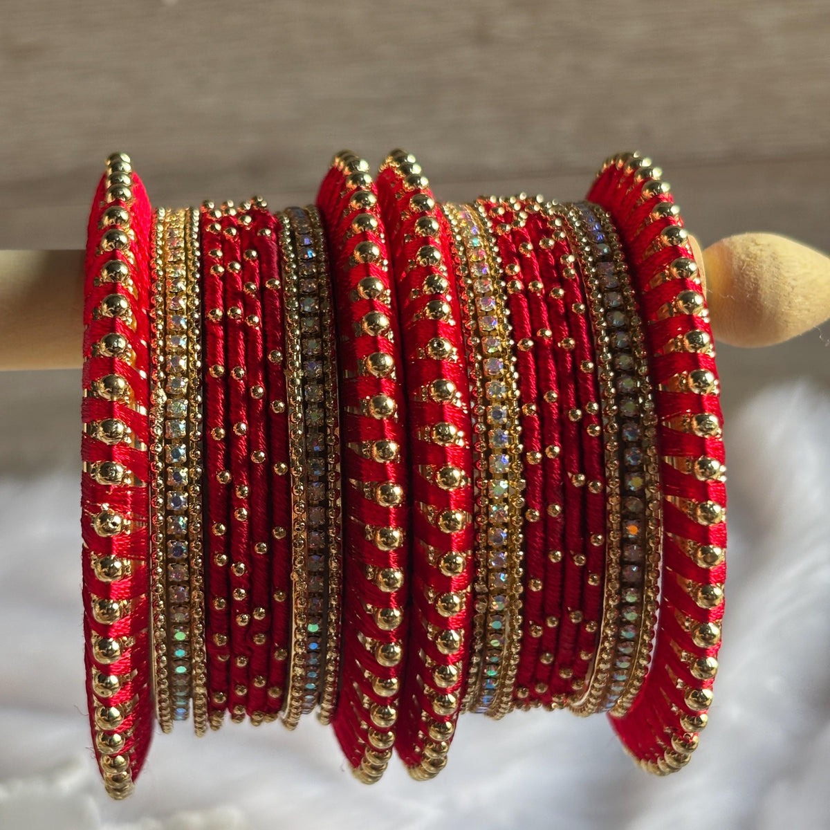 Red Bridal Bangles Jaipuri Wedding Jewelry Punjabi Chuda Set Rajwadi Kundan Kada - 14