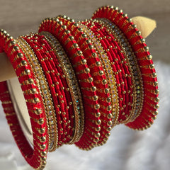 Red Bridal Bangles Jaipuri Wedding Jewelry Punjabi Chuda Set Rajwadi Kundan Kada - 15