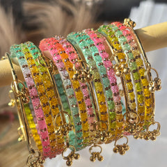 Multicolor Glass Bangles Set | Gold Kashmiri Ghungroo | South Indian Bridal | Wedding Jewelry - 14