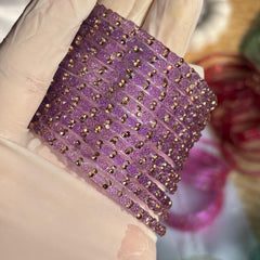 Lavender Rose Kashmiri Glass Bangles Set Gold Ghungroos Indian Bridal Wedding Jewelry - 14
