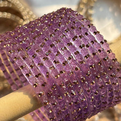 Lavender Rose Kashmiri Glass Bangles Set Gold Ghungroos Indian Bridal Wedding Jewelry - 16