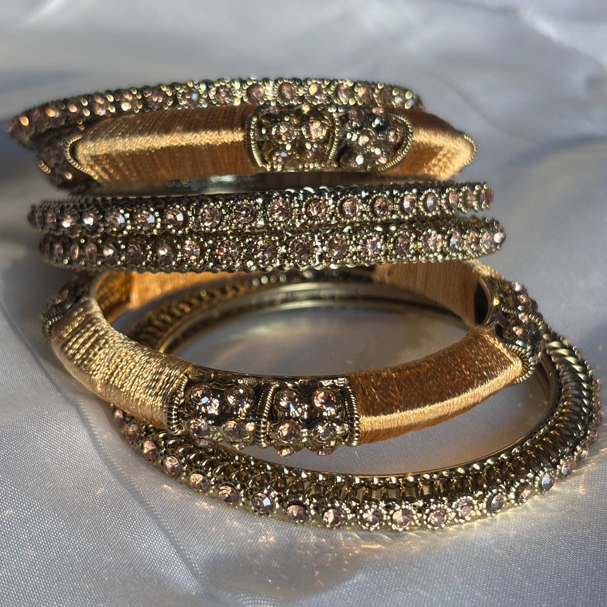 Antique Gold Kundan Kada Bangles Champagne Stone Bridal Jewelry Indian Chuda Wedding Set - 5