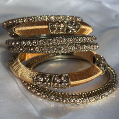 Antique Gold Kundan Kada Bangles Champagne Stone Bridal Jewelry Indian Chuda Wedding Set - 5