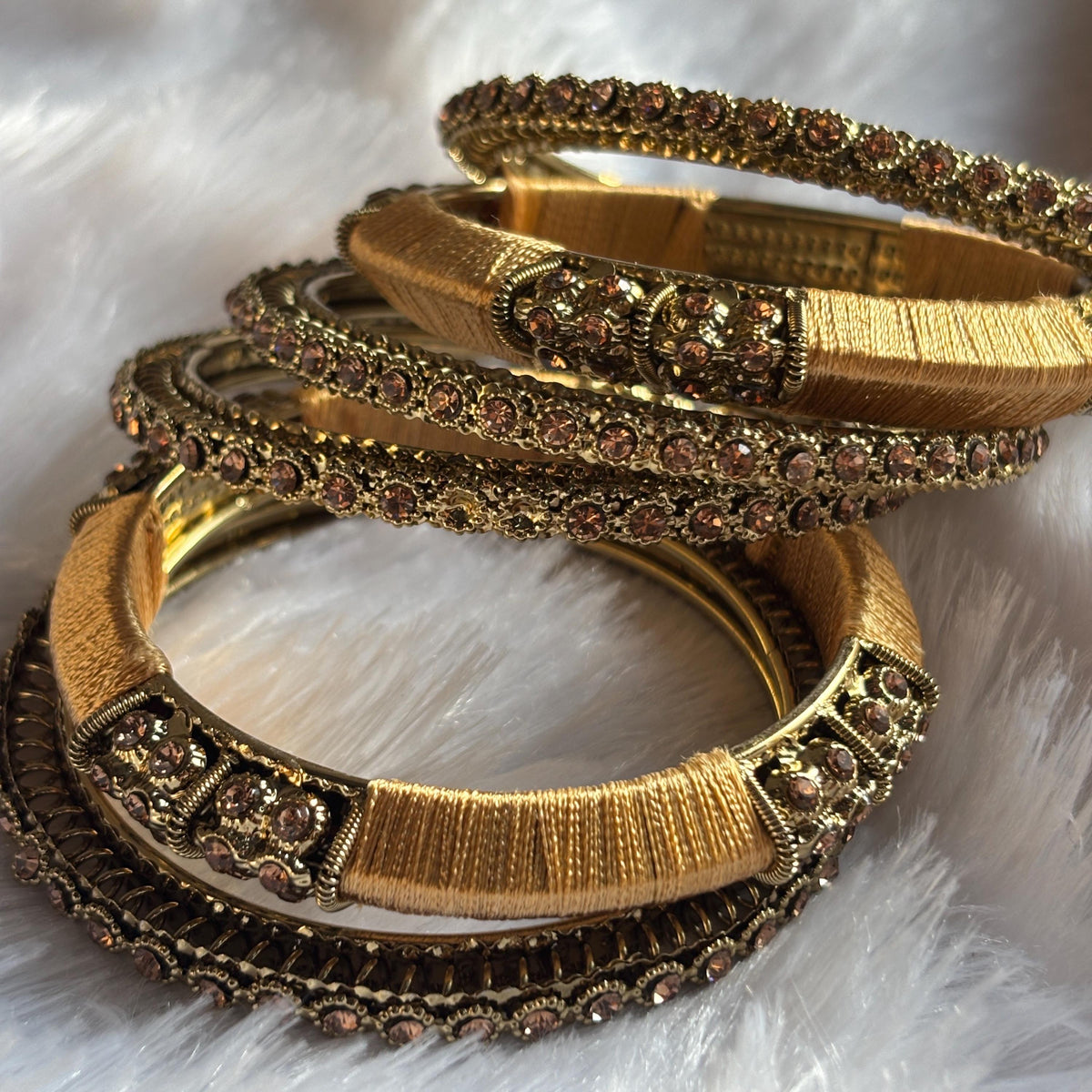 Antique Gold Kundan Kada Bangles Champagne Stone Bridal Jewelry Indian Chuda Wedding Set - 14