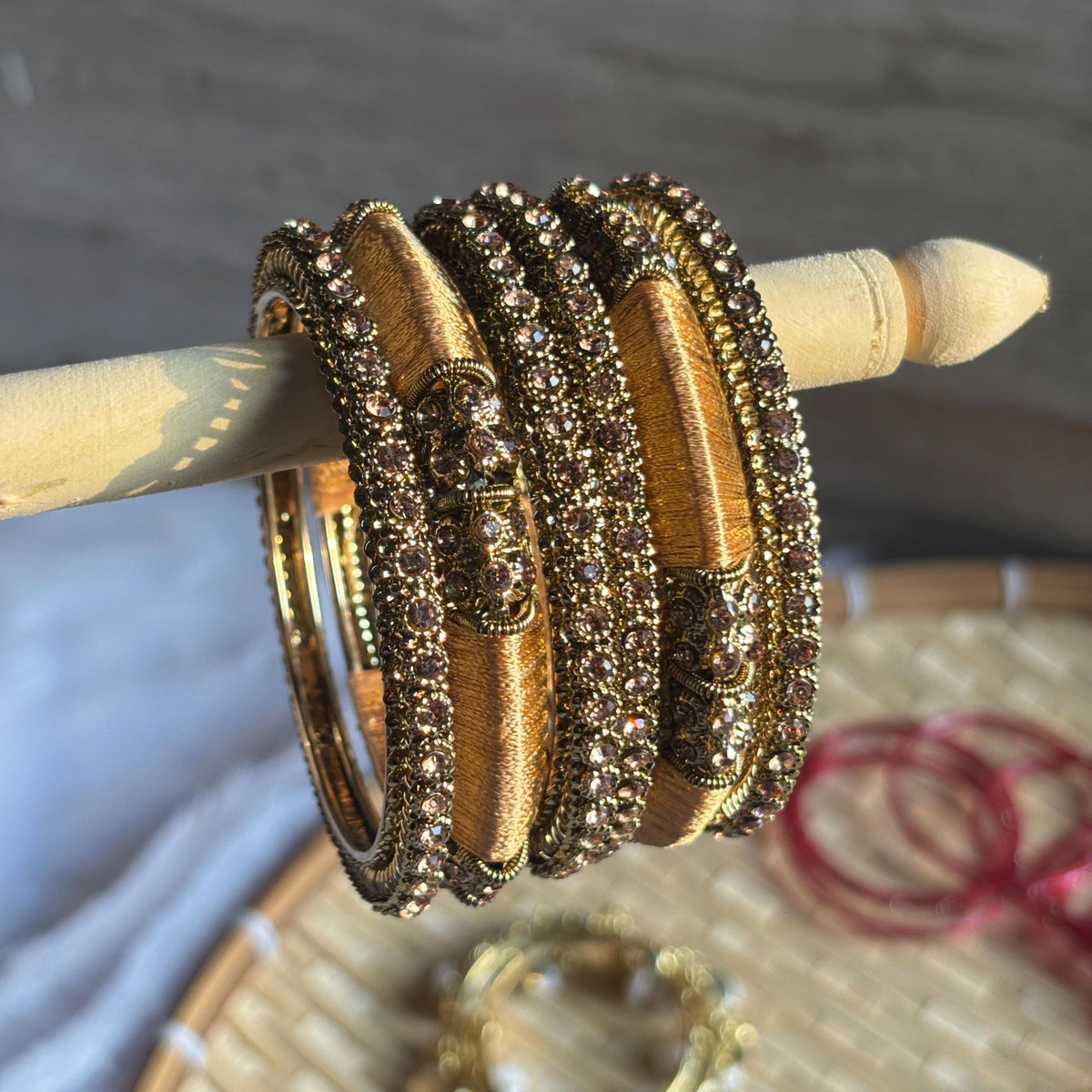Antique Gold Kundan Kada Bangles Champagne Stone Bridal Jewelry Indian Chuda Wedding Set - 11