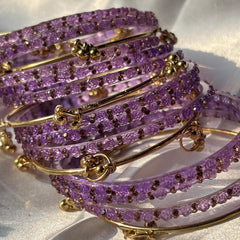 Lavender Rose Kashmiri Glass Bangles Set Gold Ghungroos Indian Bridal Wedding Jewelry - 5