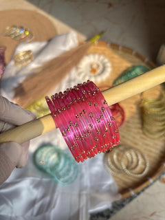 Pink Kashmiri Glass Ghungroo Bangles Set Indian Bridal Wedding Jewelry - 7