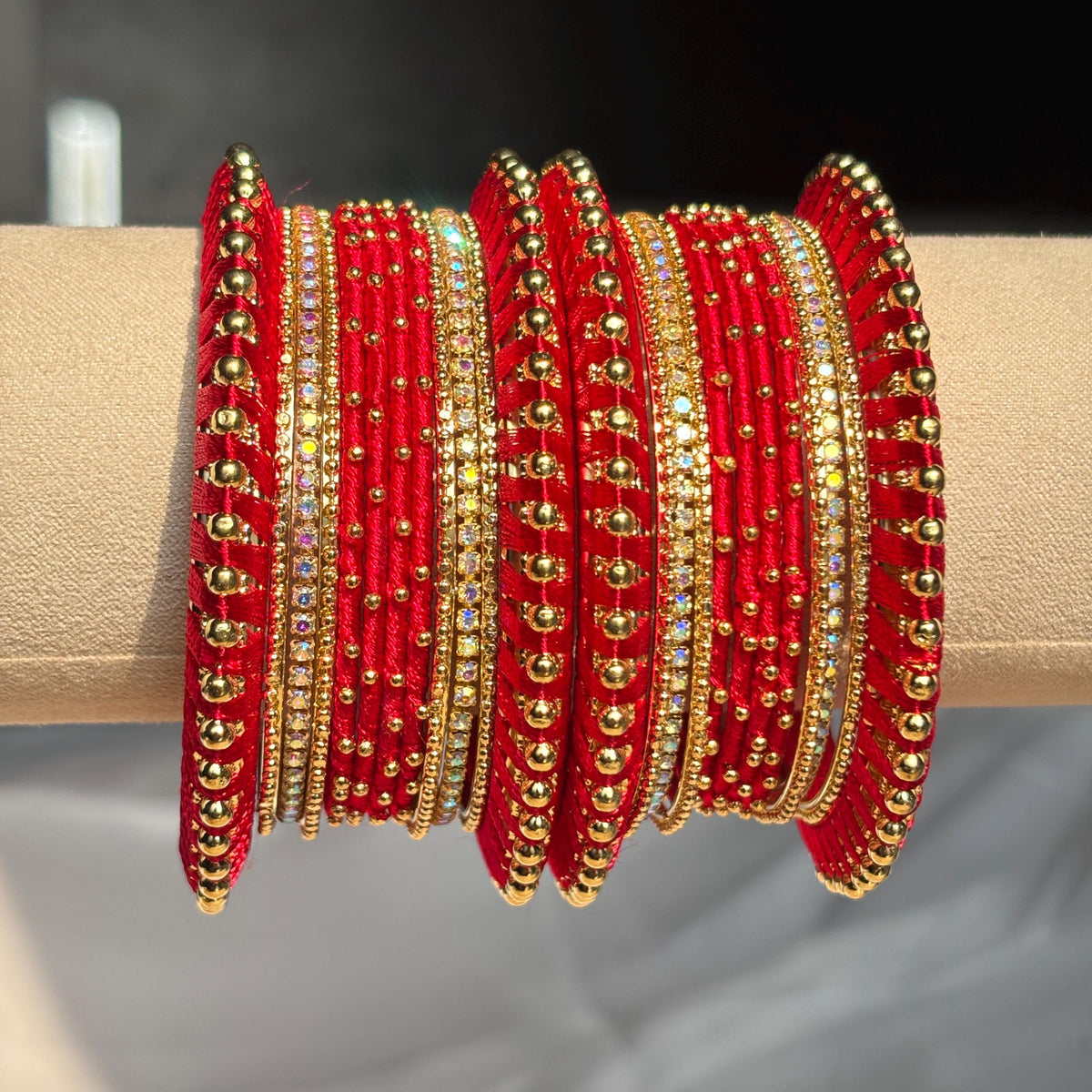 Red Bridal Bangles Jaipuri Wedding Jewelry Punjabi Chuda Set Rajwadi Kundan Kada - 2