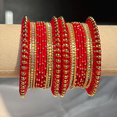 Red Bridal Bangles Jaipuri Wedding Jewelry Punjabi Chuda Set Rajwadi Kundan Kada - 2