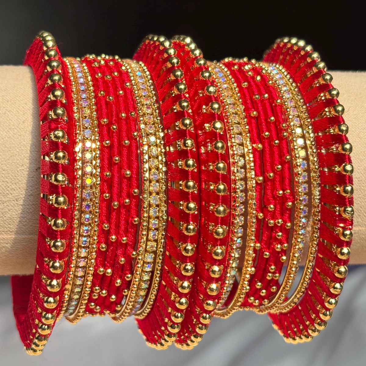 Red Bridal Bangles Jaipuri Wedding Jewelry Punjabi Chuda Set Rajwadi Kundan Kada - 3