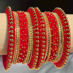 Red Bridal Bangles Jaipuri Wedding Jewelry Punjabi Chuda Set Rajwadi Kundan Kada - 3