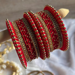 Red Bridal Bangles Jaipuri Wedding Jewelry Punjabi Chuda Set Rajwadi Kundan Kada - 20