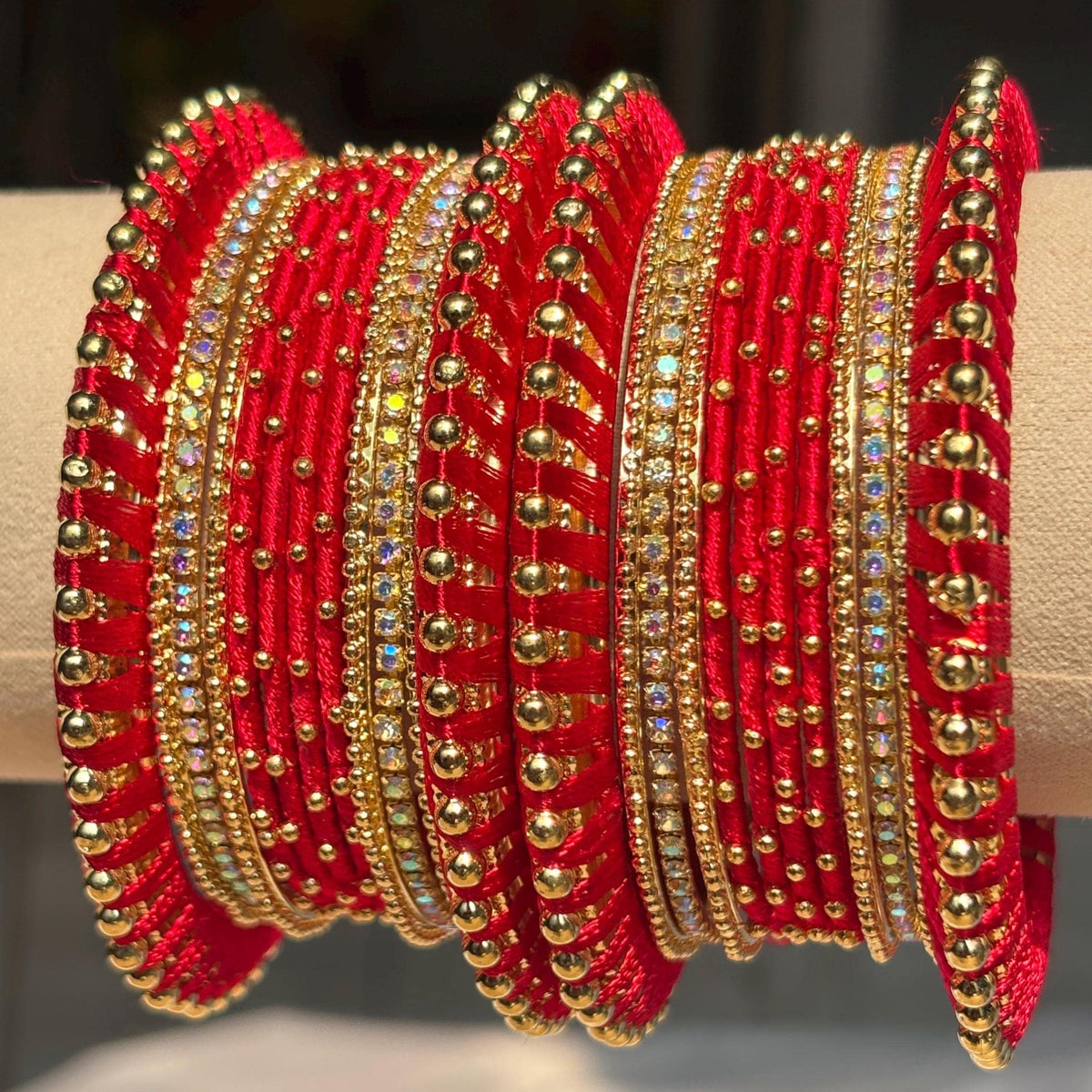 Red Bridal Bangles Jaipuri Wedding Jewelry Punjabi Chuda Set Rajwadi Kundan Kada - 4