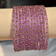 Lavender Rose Kashmiri Glass Bangles Set Gold Ghungroos Indian Bridal Wedding Jewelry - 17