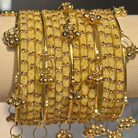 Rose Beige Kashmiri Glass Bangles Set Raindrop Indian Bridal Churiyan Pakistani Wedding Jewelry