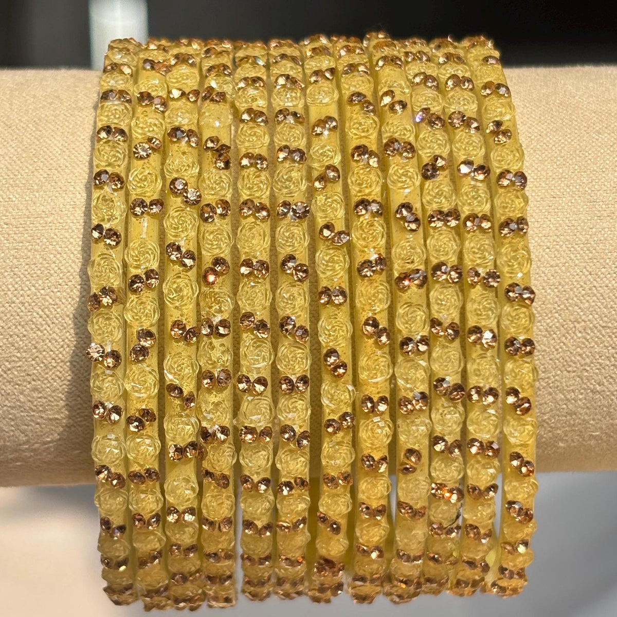 Rose Beige Kashmiri Glass Bangles Set Raindrop Indian Bridal Churiyan Pakistani Wedding Jewelry - 2