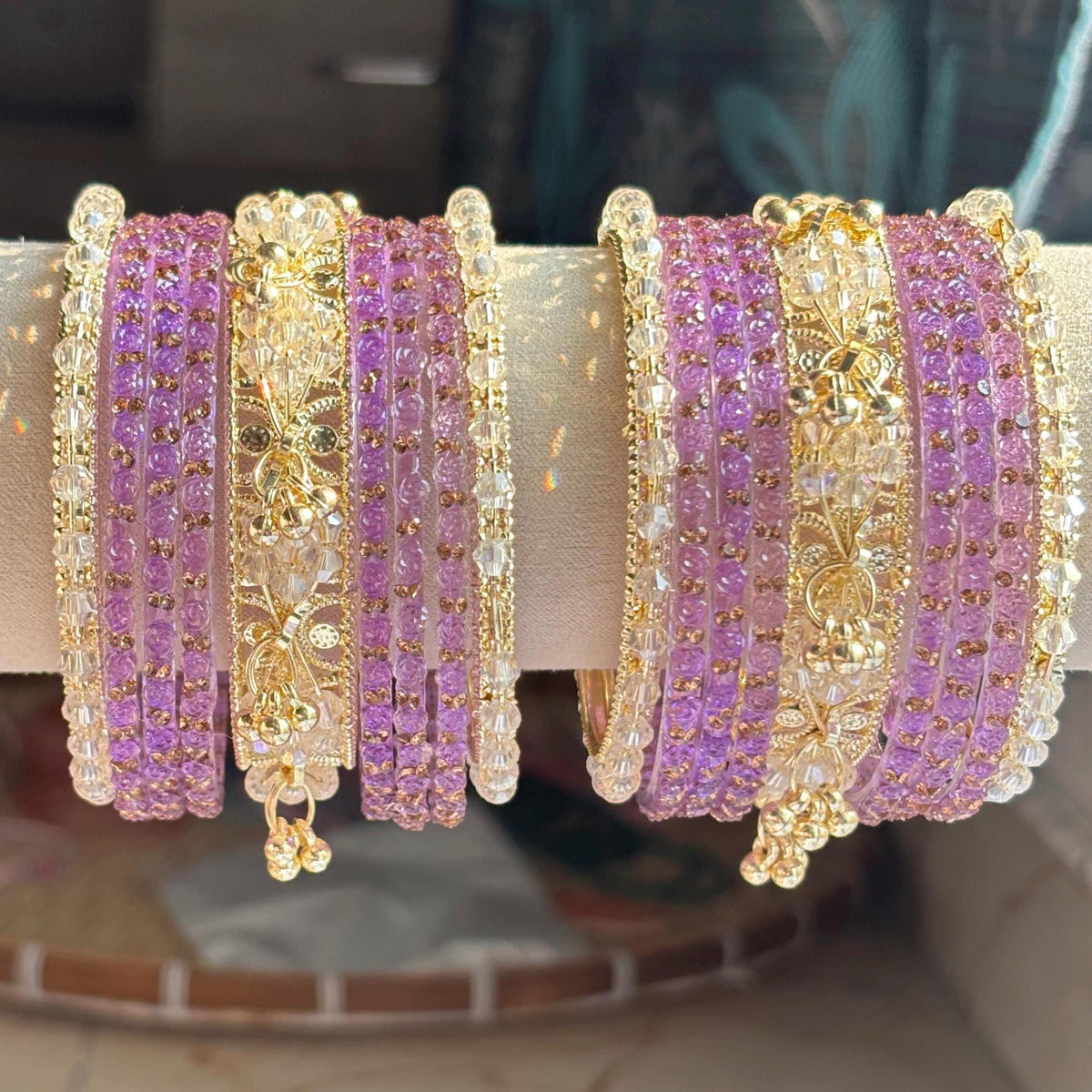 Kashmiri Bangles Lavender Rose Gold Rajwadi Indian Wedding Bangle Set - 4