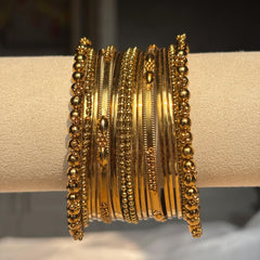 Antique Gold Kada Beaded Bangle Set Metal Churi Stack Indian Wedding Festive - 10