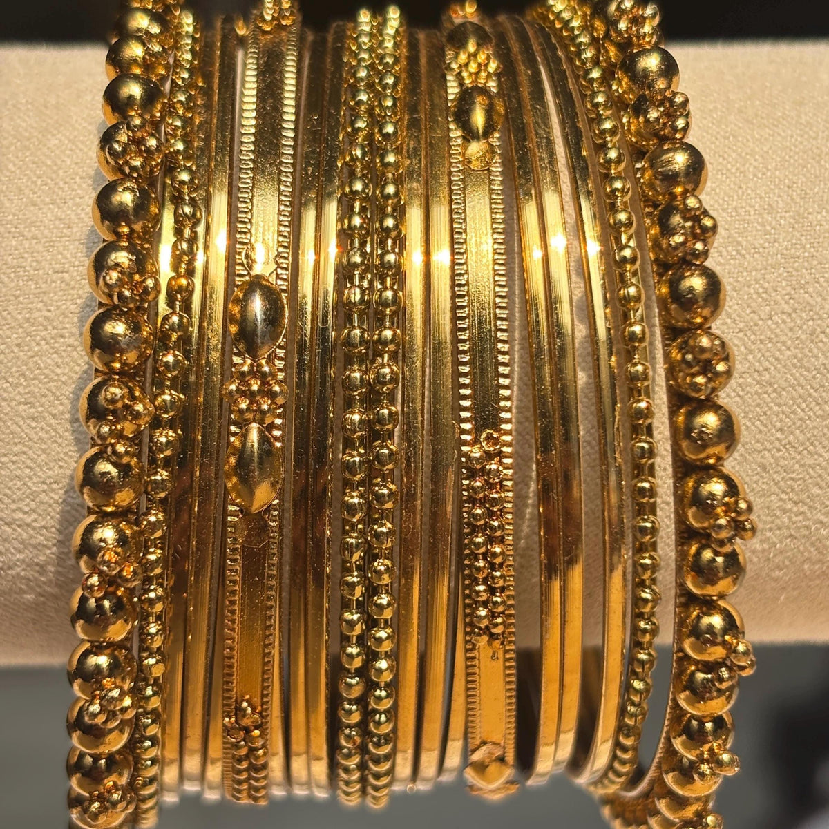 Antique Gold Kada Beaded Bangle Set Metal Churi Stack Indian Wedding Festive - 6